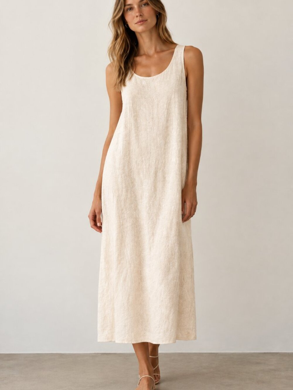 Via Vai by Pollero Cream Linen Midi Dress Sz L